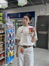Mmlg 87mm 純棉短袖T恤女夏季新款手繪兔子韓系圓領(lǐng)半袖寬松情侶上衣 白色 S 曬單實(shí)拍圖