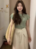 唐菓蜜連衣裙女夏季2025新款女裝韓系時(shí)尚百搭氣質(zhì)法式設(shè)計(jì)感套裝裙子 綠色上衣+米白裙子 M 曬單實(shí)拍圖