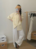 何佳功短袖襯衫女韓系衣服通勤上衣設(shè)計感小眾短袖襯衣夏季新款寬松上衣 黃色 M 【建議85-105斤】 曬單實拍圖