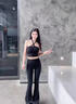魯雅爾黑色微喇休閑褲女夏季新款高腰顯瘦馬蹄褲彈力修身鯊魚闊腿褲子潮 黑色 L 建議100斤到120斤 曬單實拍圖