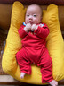 優(yōu)奇嬰兒滿(mǎn)月百天和尚服新生兒紅色衣服寶寶0-3月衣服純棉綁帶哈衣 紅色【不含配飾】 66cm 曬單實(shí)拍圖