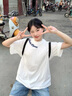 文頗100%純棉夏季新款潮牌hiphop風(fēng)圓領(lǐng)字母短袖T恤男女慵懶打底情侶 220克-白 XL 建議125-140斤 曬單實(shí)拍圖