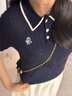 詩凡黎（'SEIFINI）【微風POLO】詩凡黎萊賽爾撞色針織衫韓系絞花毛衣25夏新款短袖女 淺灰 M 曬單實拍圖