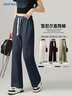 真維斯休閑褲女雪尼爾闊腿褲春夏垂感慵懶風(fēng)顯瘦直筒褲時(shí)尚百搭褲子女 曬單實(shí)拍圖