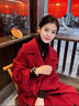 ONEDEW國際品牌西西里紅色雙面羊絨呢子大衣女秋冬復古中長(cháng)款羊毛呢外套 紅色 【禮盒包裝】 S （建議118-129斤以?xún)龋?曬單實(shí)拍圖