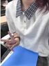 LDBE撞色格紋polo領(lǐng)短袖t恤女夏季美式復(fù)古學(xué)院風(fēng)小眾設(shè)計感半袖上衣 白灰色 M 【80-100斤】 曬單實拍圖