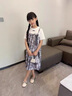 G.DUCKKIDS童裝女童裙子夏季薄款兒童短袖連衣裙中大童假兩件水墨畫公主裙 灰色 170 (建議身高160cm 14-15歲)cm 曬單實拍圖