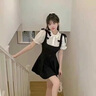 沐霓 學(xué)院風(fēng)套裝 女夏季2025新款泡泡袖襯衫背帶裙兩件套女裝收腰短袖 兩件套【襯衫+背帶裙】 L 曬單實(shí)拍圖