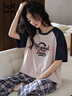 貓人睡衣女夏季薄款短袖長(cháng)褲女式大碼棉質(zhì)家居服套裝可外穿 13011格子 L ( 建議體重100-120斤） 曬單實(shí)拍圖