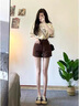 妃希瑤休閑褲女裝夏季2025新款韓版時尚復(fù)古減齡小個子牛仔短褲兩件套裝 上衣+短褲 M 曬單實拍圖