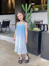 法式親子裝三亞沙灘海邊漸變色三口四口波西米亞母女吊帶裙母子裝 藍色(連衣裙) 130 童 曬單實拍圖