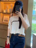有肩帶斜肩潮流短袖t恤女2025新款夏季慵懶風(fēng)設(shè)計(jì)感露肩吊帶上衣 白色 M 曬單實(shí)拍圖