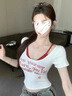 吊帶假兩件帶胸墊潮流短袖t恤女夏季設計感修身顯瘦正肩短款上衣 白色【假兩件帶胸墊】 M 曬單實(shí)拍圖