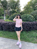 尚靜短袖t恤女25年夏新女裝歐若風蕾絲花邊拼接紐扣裝飾V領(lǐng)體恤上衣女 粉色 M 曬單實拍圖