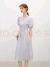 范思藍(lán)恩韓系休閑泡泡袖連衣裙女夏季2025新款松緊收腰A字裙2383 柔霧紫 M 曬單實拍圖
