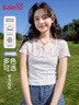 班尼路（Baleno）U領(lǐng)開(kāi)扣短袖T恤女2025夏季新款抽褶時(shí)尚薄款緊身短款修身上衣體恤 曬單實(shí)拍圖