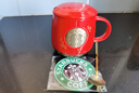 星巴克（Starbucks）杯子辦公咖啡杯陶瓷大容量水杯純色銅章馬克杯帶蓋中秋節 紅色單杯原盒+杯蓋+勺子杯墊 0 曬單實(shí)拍圖