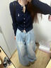 大碼彎刀褲直筒闊腿牛仔褲女秋冬新款高腰垂感鐮刀褲胖妹妹mm褲子 藍色 S 曬單實(shí)拍圖