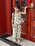 G.DUCKKIDS小黃鴨童裝女童夏裝套裝兒童衣服女寶寶熊貓背心小女孩防蚊褲夏季 圖片色 100 尺碼2~3歲【 90-100cm】 曬單實拍圖