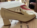 蹀愫2025年秋新款氣質(zhì)方頭樂(lè )福鞋粗跟不累腳簡(jiǎn)約羊皮單鞋TA65104-13 暗米白色羊皮革 36 230mm 曬單實(shí)拍圖