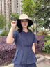 羅蒙（ROMON）時(shí)尚休閑微胖大碼套裝女夏裝2025新款收腰上衣闊腿褲裙遮肉兩件套 藏青色 M  建議108斤以內(nèi) 曬單實(shí)拍圖