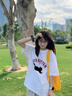 多菲尼森t恤上衣女2025新款爆款夏季白色純棉寬松短袖今年流行漂亮小衫 穿紅鞋的黑喵 M碼 曬單實(shí)拍圖