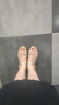 ZHR坡跟涼鞋女夏真牛皮厚底女鞋時(shí)尚細(xì)帶水鉆高跟鞋子女 AY92 香檳38 曬單實(shí)拍圖