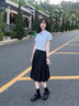 朵以（Duoyi）2025夏季新款休閑通勤氣質(zhì)字母刺繡顯瘦短袖Polo衫藍色T恤女 月光藍 S 曬單實拍圖