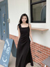 LAGOGO拉谷谷2025年新款緞面設計感顯瘦氣質(zhì)裙子女OALL134WF5 黑色 S 曬單實(shí)拍圖
