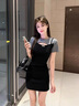 朦朧杏大碼連衣裙女裝夏季學(xué)院風(fēng)包臀短裙胖mm300斤純的欲性的感假兩件 黑色 3XL 碼建議190-240斤 曬單實(shí)拍圖