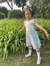 史努比（SNOOPY）童裝女童連衣裙兒童裙子女孩寶寶飛袖中長裙夏季 花卉小飛袖藍(lán)色 曬單實(shí)拍圖