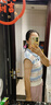 撞色條紋polo翻領(lǐng)小飛袖短袖T恤女夏季獨(dú)特漂亮chic甜辣上衣BYNT 淺藍(lán)白拼色 均碼 曬單實(shí)拍圖