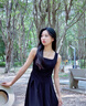 尚都比拉夏季修身收腰顯瘦吊帶連衣裙中長款赫本風(fēng)裙子 黑色 M  曬單實拍圖