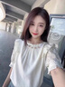 AEMAPE鏤空國(guó)風(fēng)短袖雪紡上衣女2025夏季新款氣質(zhì)兩面穿別致漂亮小衫T恤 杏色 M 曬單實(shí)拍圖