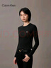 Calvin KleinJeans25秋季新款女士簡(jiǎn)約字母ck辣妹正肩羅紋打底長(cháng)袖T恤47D260G UB1-太空黑 M 曬單實(shí)拍圖