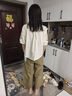 子牧棉麻2025夏裝 女文藝百搭垂墜感九分裙褲薄款高腰透氣闊腿休閑褲2213 卡其色 L (建議115-125斤) 曬單實(shí)拍圖