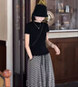 可茵（Keyin）連衣裙女裝套裝2025年夏季新款今年流行時(shí)尚黑色上衣格子半身裙子 上衣+半身裙 M 曬單實(shí)拍圖