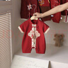 G.DUCKKIDS小黃鴨嬰兒連體衣夏季新生兒衣服中國風爬服男女寶寶百天周歲禮服 紅色 90cm 尺碼1~2歲【 80-】 曬單實拍圖