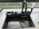 JOMOW5MM厚鯨魚瀑布飛雨廚房水槽大單槽數(shù)顯304不銹鋼蜂窩洗菜盆一體盆 黑68*45鯨魚套餐-右下水/5MM頂厚 曬單實拍圖