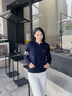 POLOWALK[含羊毛]針織衫女開(kāi)衫外套2024新款毛連帽通勤上衣夾克 藏青 L (165) 曬單實(shí)拍圖