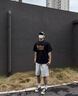唐號日系潮牌短袖t恤男款夏季套裝男士寬松體恤男裝一套搭配工裝短褲 T444白加D42黑褲 XL 曬單實拍圖