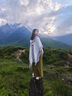 槿城民族風(fēng)連帽披肩彩色雙面菱格外搭針織圍巾旅游拍照披風(fēng)保暖斗篷女 白色FS92 曬單實(shí)拍圖