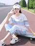 Baldauren12-15歲女大童夏季套裝16初中學生少女夏裝短袖t恤褲子寬松運動裝 條紋藍白色【上衣+褲子】優(yōu)質版 薄款 170 (XL) 建議125-145斤 曬單實拍圖