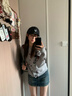 FSHE 美式開衫毛衣女復(fù)古灰色小狗秋冬慵懶風(fēng)顯瘦針織衫短款外套女 花灰色 S 曬單實(shí)拍圖