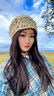 U&MUDI編織堆堆帽子女2025新款蕾絲包頭帽夏季薄款鏤空鉤花針織毛線(xiàn)帽潮 米色 均碼【帽圍：56-60cm】 曬單實(shí)拍圖
