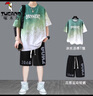 啄木鳥(niǎo)冰絲棉涼感短袖t恤男夏季潮牌漸變半袖寬松上衣服青少年體恤套裝T 套裝(1152白色+K06短褲) XL (約125~140斤可穿) 曬單實(shí)拍圖