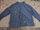 皮爾卡丹（pierre cardin）撿漏專柜撤回品牌尾貨女中式盤扣茶服上衣刺繡棉麻長(zhǎng)袖襯衫 藍(lán)色  L 建議90-105斤 曬單實(shí)拍圖