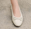 Bata淺口單鞋女夏季商場(chǎng)新款通勤蝴蝶結軟底奶奶鞋UNL11BQ5 米白 38 曬單實(shí)拍圖