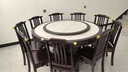 景紅韻新中式實(shí)木巖板圓桌椅組合家用10人飯桌帶轉盤(pán)電磁爐火鍋桌圓飯桌 黑紫檀色/加厚款 1.5m 單桌（送轉盤(pán)）進(jìn)口巖板 曬單實(shí)拍圖