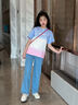 優(yōu)優(yōu)1點(diǎn)（Yoyo one）女童夏季套裝兒童新款夏裝大童洋氣炸街短袖初中生夏天闊腿褲 15013藍(lán)色+18897藍(lán)漸變粉 160 曬單實(shí)拍圖